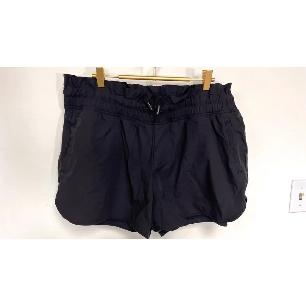 MTA Sport Womens Black Lined Elastic Waist Paperbag Workout Shorts Plus‎ Size 1X